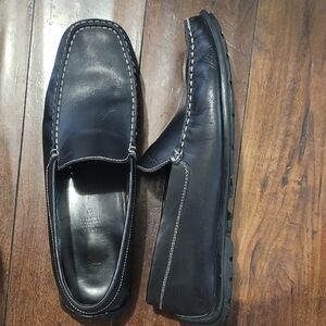 GEOX-Men's Black Leather Slip-On Driving Loafers